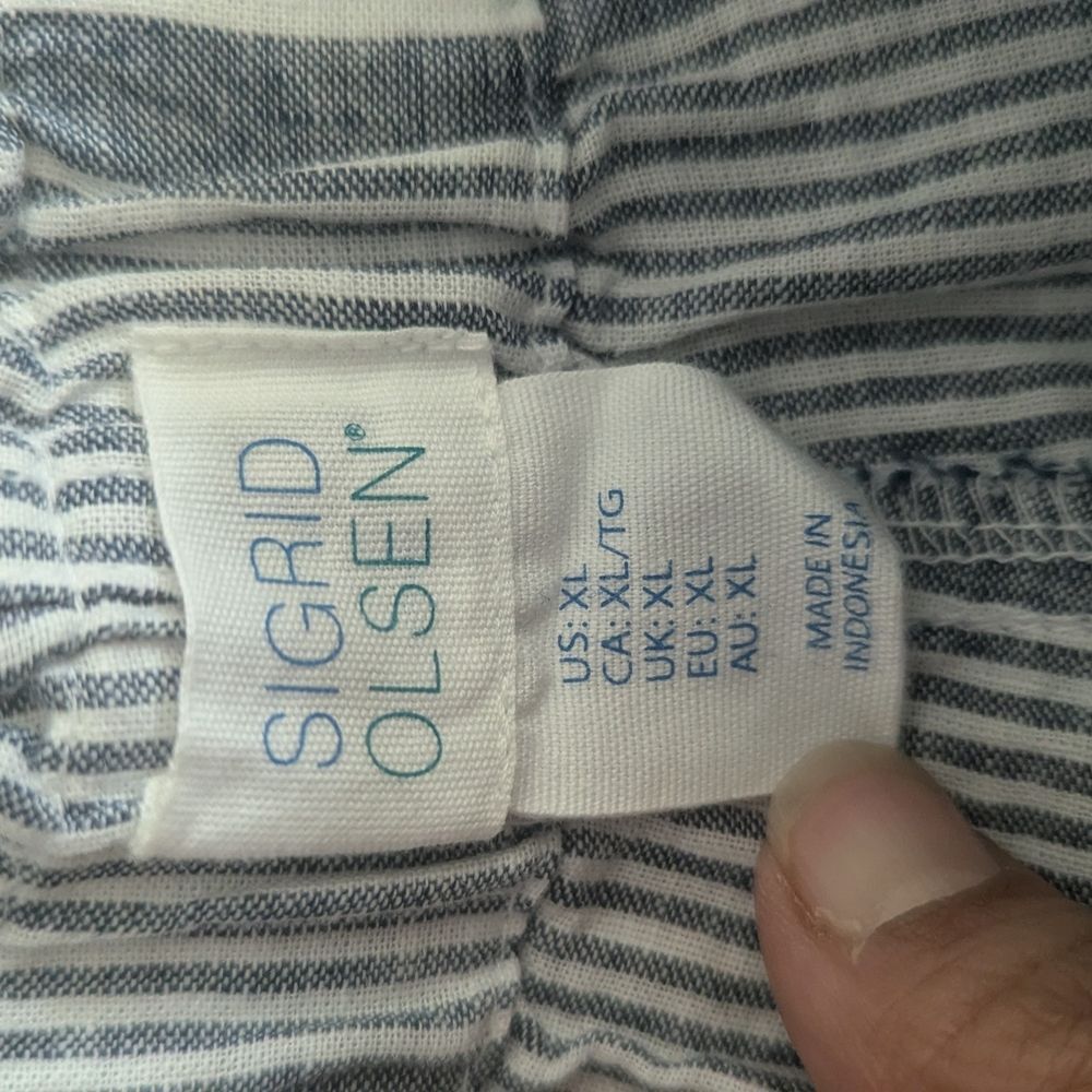 Sigrid Olsen NWT Navy and White Striped XL Linen Pants NWT vacation resort - Picture 3 of 11